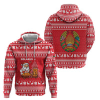 Belarus Christmas Hoodie with Santa Gingerbread Playing Chess National Emblem and Nordic Pattern Design - Wonder Print Shop