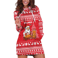 Belarus Christmas Hoodie Dress with Santa Gingerbread Playing Chess National Emblem and Nordic Pattern Design - Wonder Print Shop