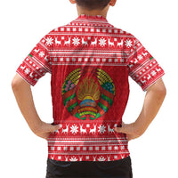 Belarus Christmas Kid Hawaiian Shirt with Santa Gingerbread Playing Chess National Emblem and Nordic Pattern Design - Wonder Print Shop