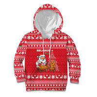 Belarus Christmas Kid Hoodie with Santa Gingerbread Playing Chess National Emblem and Nordic Pattern Design - Wonder Print Shop