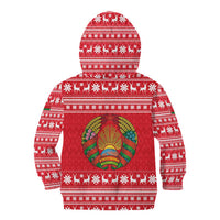 Belarus Christmas Kid Hoodie with Santa Gingerbread Playing Chess National Emblem and Nordic Pattern Design - Wonder Print Shop