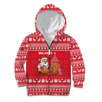 Belarus Christmas Kid Hoodie with Santa Gingerbread Playing Chess National Emblem and Nordic Pattern Design - Wonder Print Shop