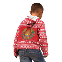 Belarus Christmas Kid Hoodie with Santa Gingerbread Playing Chess National Emblem and Nordic Pattern Design - Wonder Print Shop
