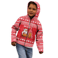 Belarus Christmas Kid Hoodie with Santa Gingerbread Playing Chess National Emblem and Nordic Pattern Design - Wonder Print Shop