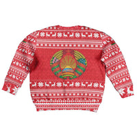 Belarus Christmas Kid Ugly Christmas Sweater with Santa Gingerbread Playing Chess National Emblem and Nordic Pattern Design - Wonder Print Shop