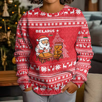 Belarus Christmas Kid Ugly Christmas Sweater with Santa Gingerbread Playing Chess National Emblem and Nordic Pattern Design - Wonder Print Shop