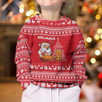 Belarus Christmas Kid Ugly Christmas Sweater with Santa Gingerbread Playing Chess National Emblem and Nordic Pattern Design - Wonder Print Shop