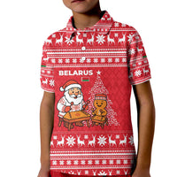 Belarus Christmas Kid Polo Shirt with Santa Gingerbread Playing Chess National Emblem and Nordic Pattern Design - Wonder Print Shop
