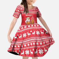 Belarus Christmas Kid Short Sleeve Dress with Santa Gingerbread Playing Chess National Emblem and Nordic Pattern Design - Wonder Print Shop