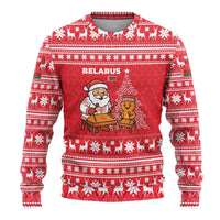 Belarus Christmas Ugly Christmas Sweater with Santa Gingerbread Playing Chess National Emblem and Nordic Pattern Design - Wonder Print Shop