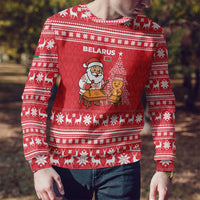 Belarus Christmas Ugly Christmas Sweater with Santa Gingerbread Playing Chess National Emblem and Nordic Pattern Design - Wonder Print Shop