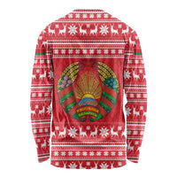 Belarus Christmas Long Sleeve Shirt with Santa Gingerbread Playing Chess National Emblem and Nordic Pattern Design - Wonder Print Shop