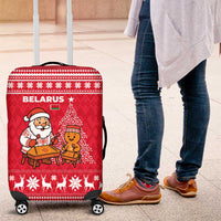Belarus Christmas Luggage Cover with Santa Gingerbread Playing Chess National Emblem and Nordic Pattern Design - Wonder Print Shop