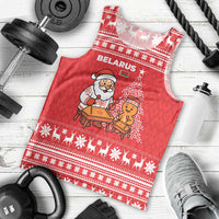 Belarus Christmas Men Tank Top with Santa Gingerbread Playing Chess National Emblem and Nordic Pattern Design - Wonder Print Shop