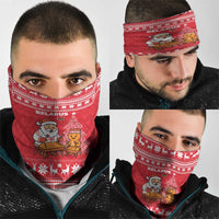 Belarus Christmas Neck Gaiter with Santa Gingerbread Playing Chess National Emblem and Nordic Pattern Design - Wonder Print Shop