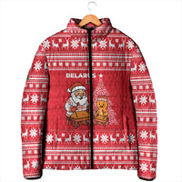 Belarus Christmas Padded Jacket with Santa Gingerbread Playing Chess National Emblem and Nordic Pattern Design - Wonder Print Shop
