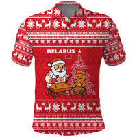 Belarus Christmas Polo Shirt with Santa Gingerbread Playing Chess National Emblem and Nordic Pattern Design - Wonder Print Shop