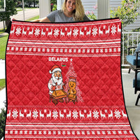 Belarus Christmas Quilt with Santa Gingerbread Playing Chess National Emblem and Nordic Pattern Design - Wonder Print Shop