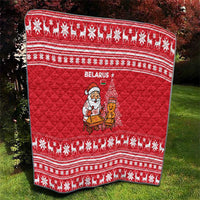 Belarus Christmas Quilt with Santa Gingerbread Playing Chess National Emblem and Nordic Pattern Design - Wonder Print Shop