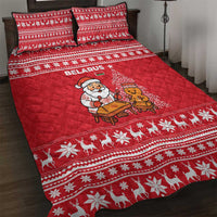 Belarus Christmas Quilt Bed Set with Santa Gingerbread Playing Chess National Emblem and Nordic Pattern Design - Wonder Print Shop