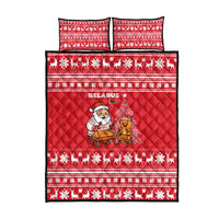 Belarus Christmas Quilt Bed Set with Santa Gingerbread Playing Chess National Emblem and Nordic Pattern Design - Wonder Print Shop