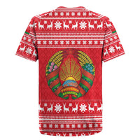 Belarus Christmas Rugby Jersey with Santa Gingerbread Playing Chess National Emblem and Nordic Pattern Design - Wonder Print Shop