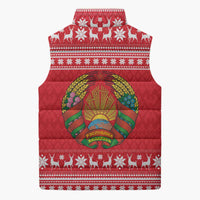 Belarus Christmas Sleeveless Puffer Jacket with Santa Gingerbread Playing Chess National Emblem and Nordic Pattern Design - Wonder Print Shop
