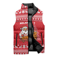 Belarus Christmas Sleeveless Puffer Jacket with Santa Gingerbread Playing Chess National Emblem and Nordic Pattern Design - Wonder Print Shop