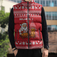 Belarus Christmas Sleeveless Puffer Jacket with Santa Gingerbread Playing Chess National Emblem and Nordic Pattern Design - Wonder Print Shop