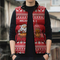 Belarus Christmas Sleeveless Puffer Jacket with Santa Gingerbread Playing Chess National Emblem and Nordic Pattern Design - Wonder Print Shop