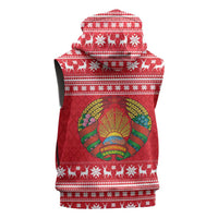 Belarus Christmas Sleeveless Zip Hoodie with Santa Gingerbread Playing Chess National Emblem and Nordic Pattern Design - Wonder Print Shop