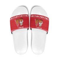 Belarus Christmas Slide Sandals with Santa Gingerbread Playing Chess National Emblem and Nordic Pattern Design - Wonder Print Shop