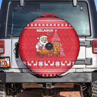 Belarus Christmas Spare Tire Cover with Santa Gingerbread Playing Chess National Emblem and Nordic Pattern Design - Wonder Print Shop