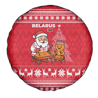 Belarus Christmas Spare Tire Cover with Santa Gingerbread Playing Chess National Emblem and Nordic Pattern Design - Wonder Print Shop