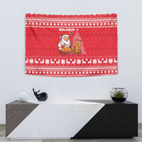 Belarus Christmas Tapestry with Santa Gingerbread Playing Chess National Emblem and Nordic Pattern Design - Wonder Print Shop