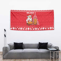 Belarus Christmas Tapestry with Santa Gingerbread Playing Chess National Emblem and Nordic Pattern Design - Wonder Print Shop
