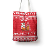 Belarus Christmas Tote Bag with Santa Gingerbread Playing Chess National Emblem and Nordic Pattern Design - Wonder Print Shop