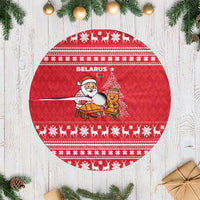 Belarus Christmas Tree Skirt with Santa Gingerbread Playing Chess National Emblem and Nordic Pattern Design - Wonder Print Shop