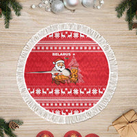 Belarus Christmas Tree Skirt with Santa Gingerbread Playing Chess National Emblem and Nordic Pattern Design - Wonder Print Shop
