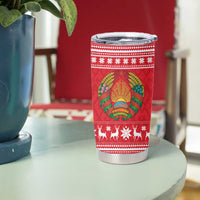 Belarus Christmas Tumbler Cup with Santa Gingerbread Playing Chess National Emblem and Nordic Pattern Design - Wonder Print Shop