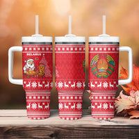 Belarus Christmas Tumbler With Handle with Santa Gingerbread Playing Chess National Emblem and Nordic Pattern Design - Wonder Print Shop