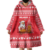 Belarus Christmas Wearable Blanket Hoodie with Santa Gingerbread Playing Chess National Emblem and Nordic Pattern Design - Wonder Print Shop