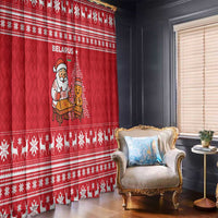 Belarus Christmas Window Curtain with Santa Gingerbread Playing Chess National Emblem and Nordic Pattern Design - Wonder Print Shop