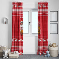 Belarus Christmas Window Curtain with Santa Gingerbread Playing Chess National Emblem and Nordic Pattern Design - Wonder Print Shop