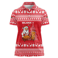 Belarus Christmas Women Polo Shirt with Santa Gingerbread Playing Chess National Emblem and Nordic Pattern Design - Wonder Print Shop