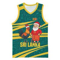 Sri Lanka Christmas Basketball Jersey with Santa Claus Rooster Festive Pattern and National Flag Design - Wonder Print Shop