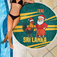 Sri Lanka Christmas Beach Blanket with Santa Claus Rooster Festive Pattern and National Flag Design - Wonder Print Shop