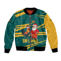 Sri Lanka Christmas Bomber Jacket with Santa Claus Rooster Festive Pattern and National Flag Design - Wonder Print Shop