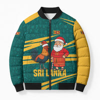 Sri Lanka Christmas Bomber Puffer Jacket with Santa Claus Rooster Festive Pattern and National Flag Design - Wonder Print Shop
