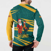Sri Lanka Christmas Button Sweatshirt with Santa Claus Rooster Festive Pattern and National Flag Design - Wonder Print Shop